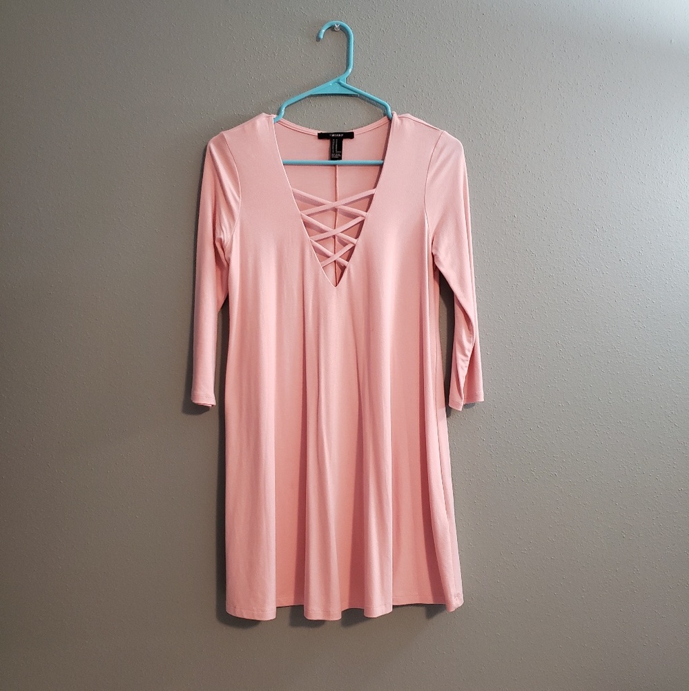 F21 Pink Lace Up Crisscross Dress